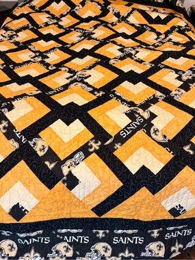 BEAUTIFUL!!  Handmade New Orleans Saints Lattice Pattern Quilt!  89.5" x 50"